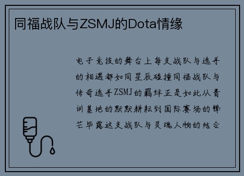 同福战队与ZSMJ的Dota情缘