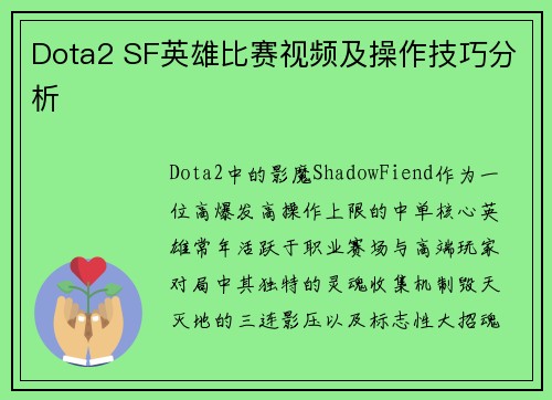Dota2 SF英雄比赛视频及操作技巧分析